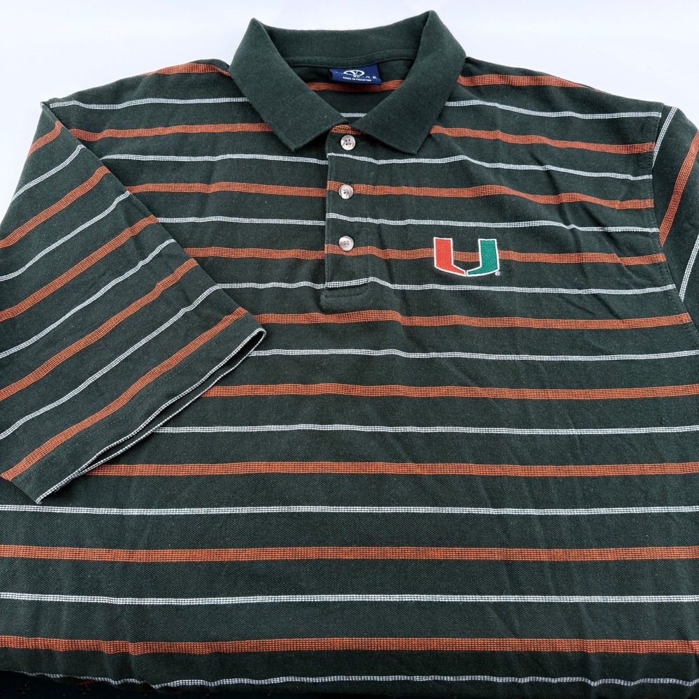University of‎ Miami Hurricanes Striped Polo Shirt Mens 2X Green Orange